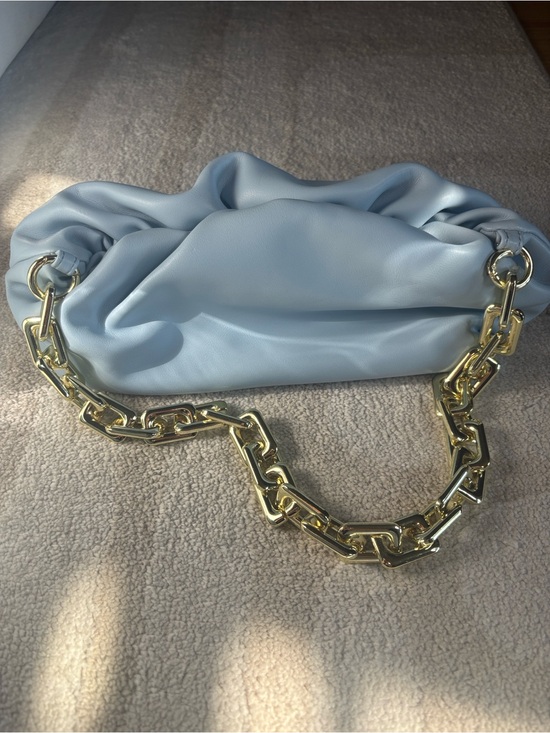 Bottega Veneta Handbags - Bottega Veneta Powder Blue Padded Clutch with Gold Chain
